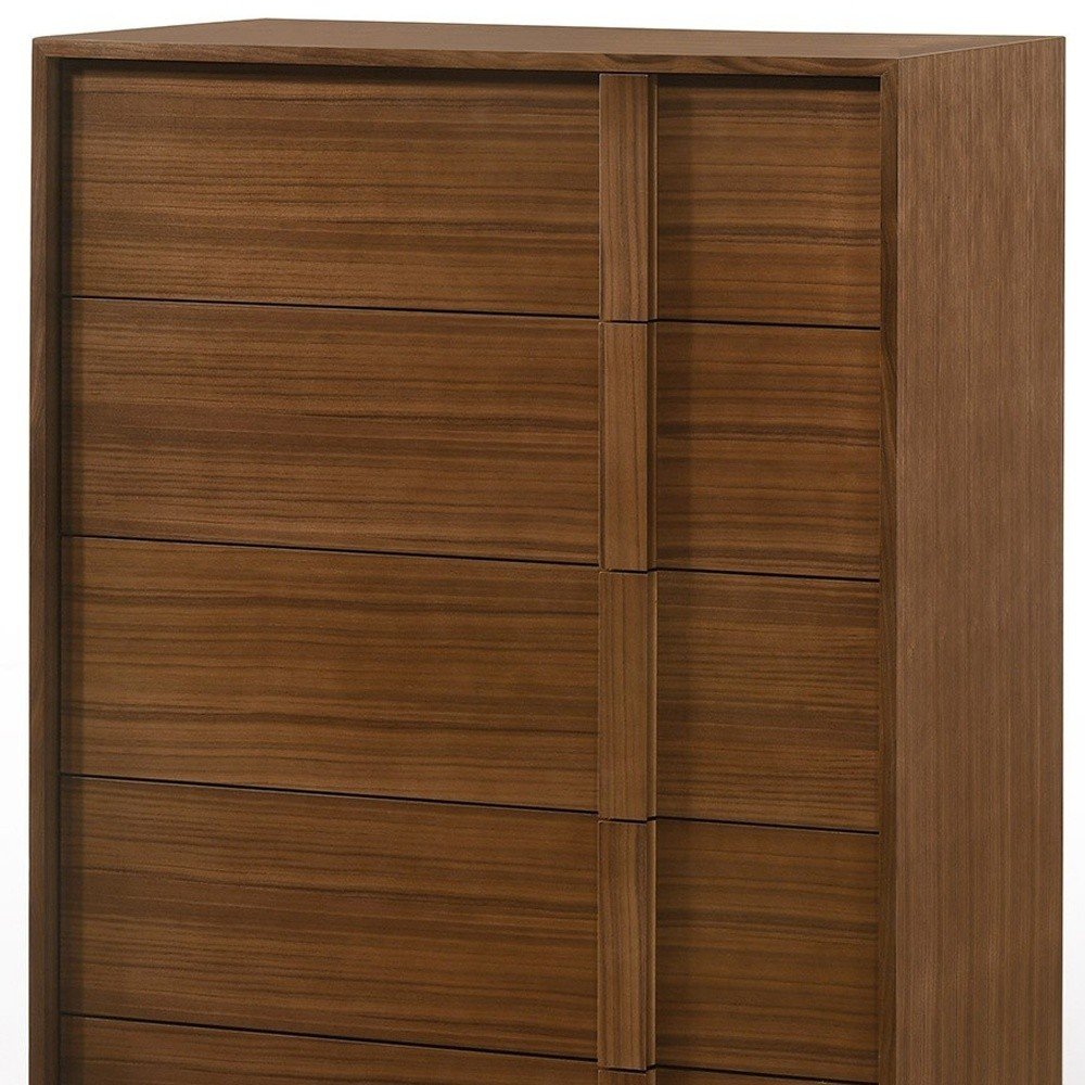 Walnut Brown Wood Contemporary Five Drawer Dresser - 36-inch