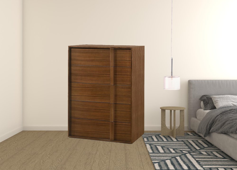 Walnut Brown Wood Contemporary Five Drawer Dresser - 36-inch