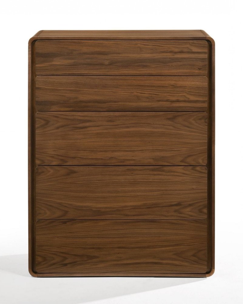 Walnut Solid Wood Five Drawer Chest - 35-inch