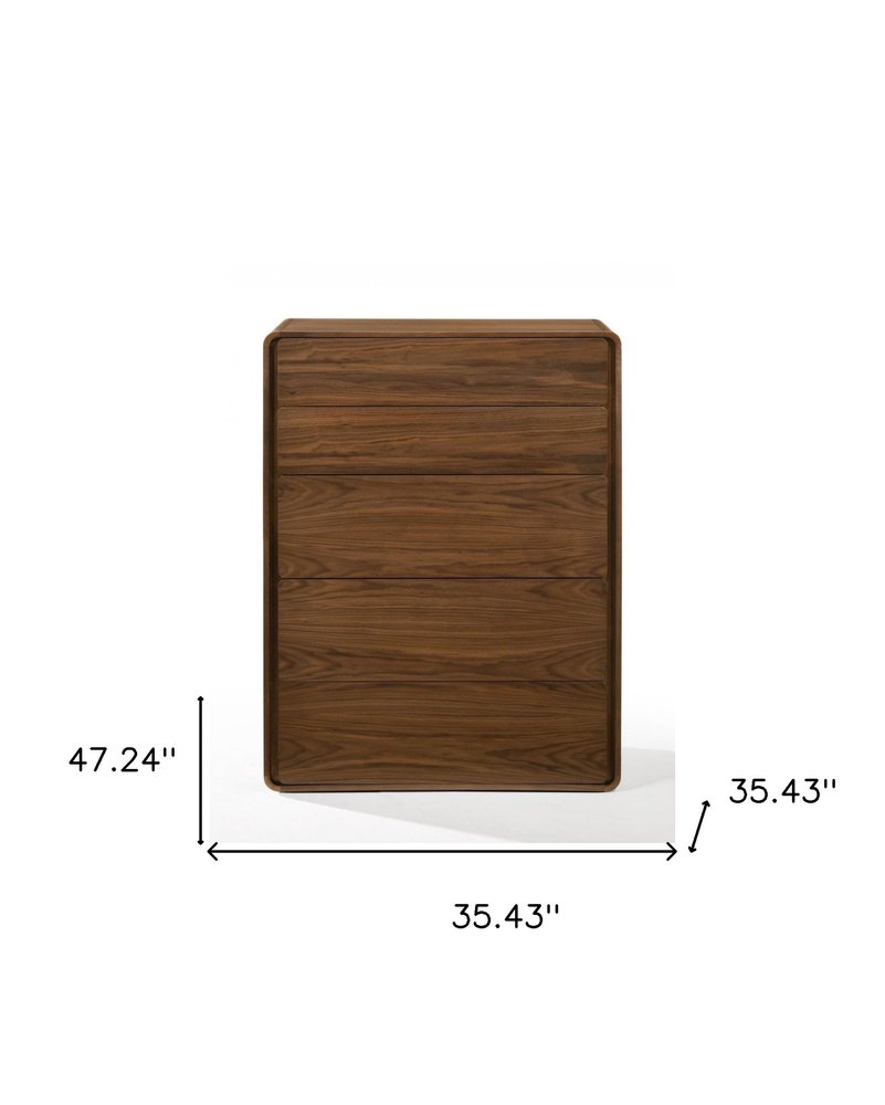 Walnut Solid Wood Five Drawer Chest - 35-inch