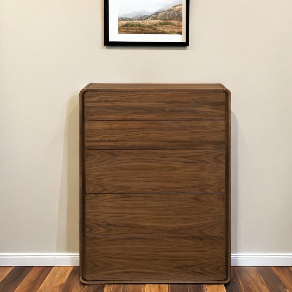Walnut Solid Wood Five Drawer Chest - 35-inch