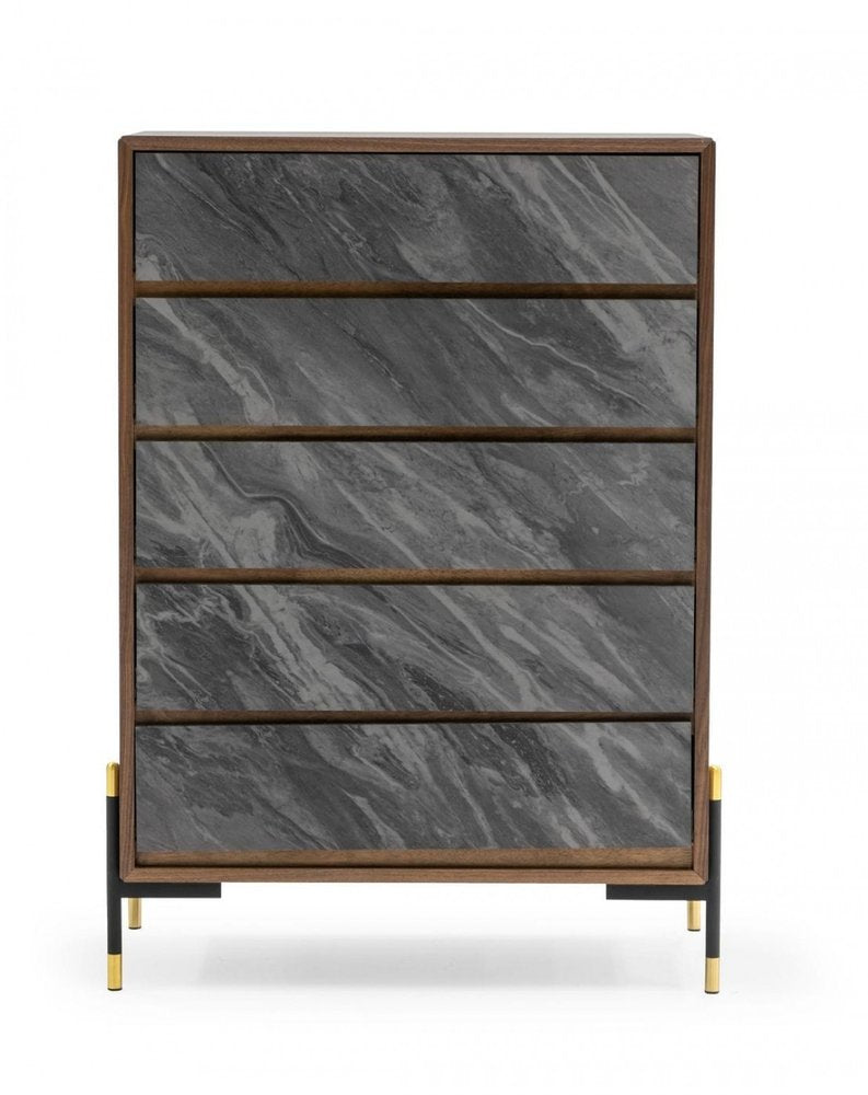 Walnut and Grey Manufactured Wood Five Drawer Chest - 30-inch