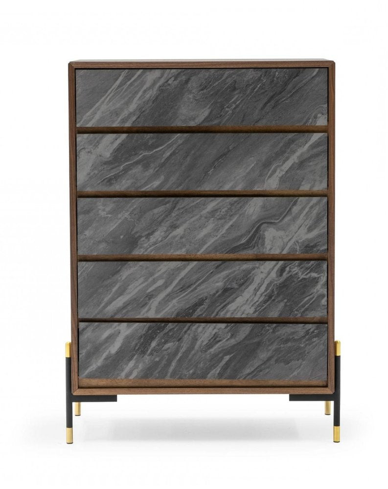 Walnut and Grey Manufactured Wood Five Drawer Chest - 30-inch