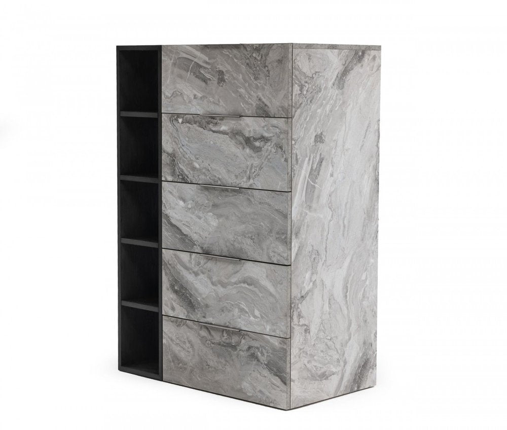 Grey Manufactured Wood Five Drawer Chest - 35-inch