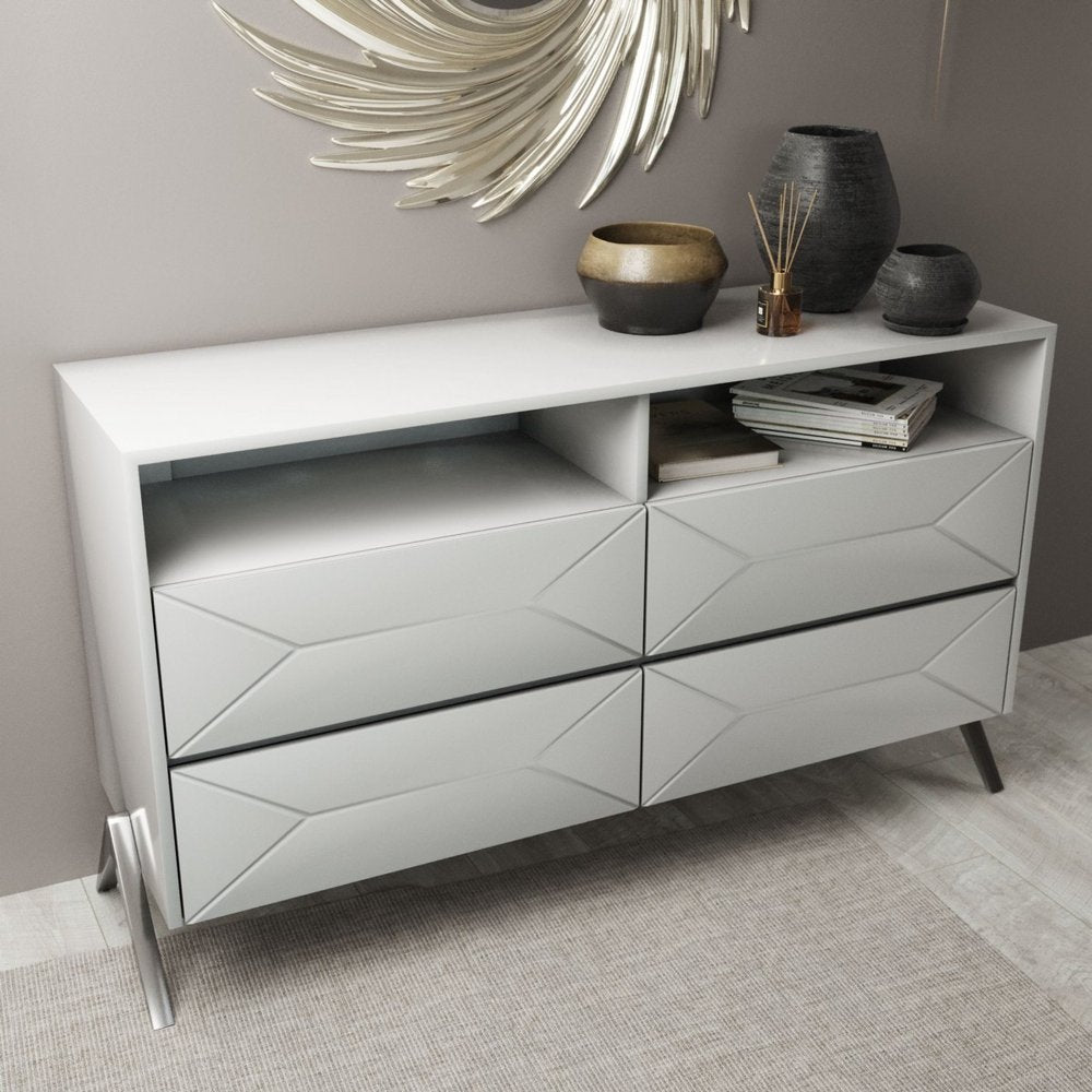 White Manufactured Wood Four Drawer Double Dresser - 61-inch
