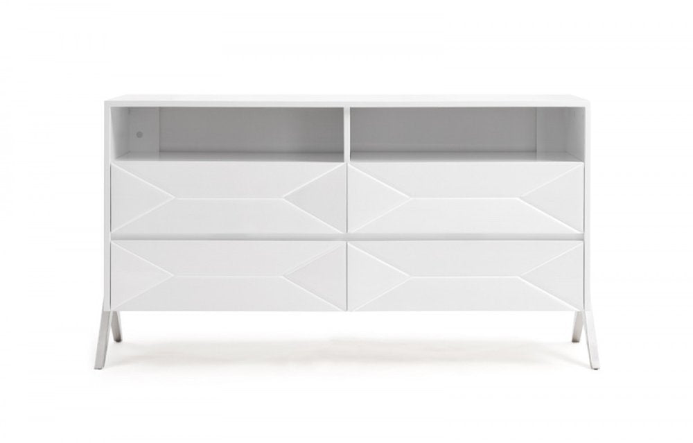 White Manufactured Wood Four Drawer Double Dresser - 61-inch
