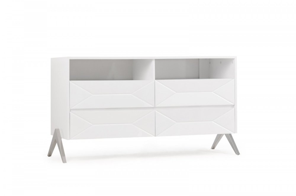 White Manufactured Wood Four Drawer Double Dresser - 61-inch