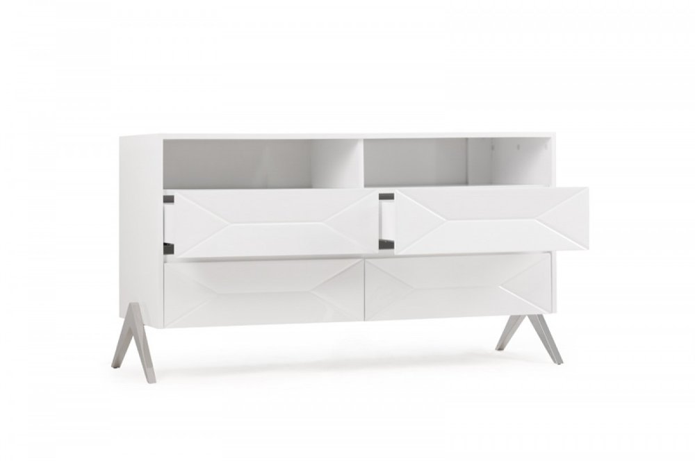 White Manufactured Wood Four Drawer Double Dresser - 61-inch