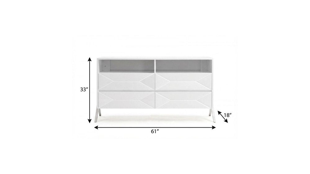 White Manufactured Wood Four Drawer Double Dresser - 61-inch