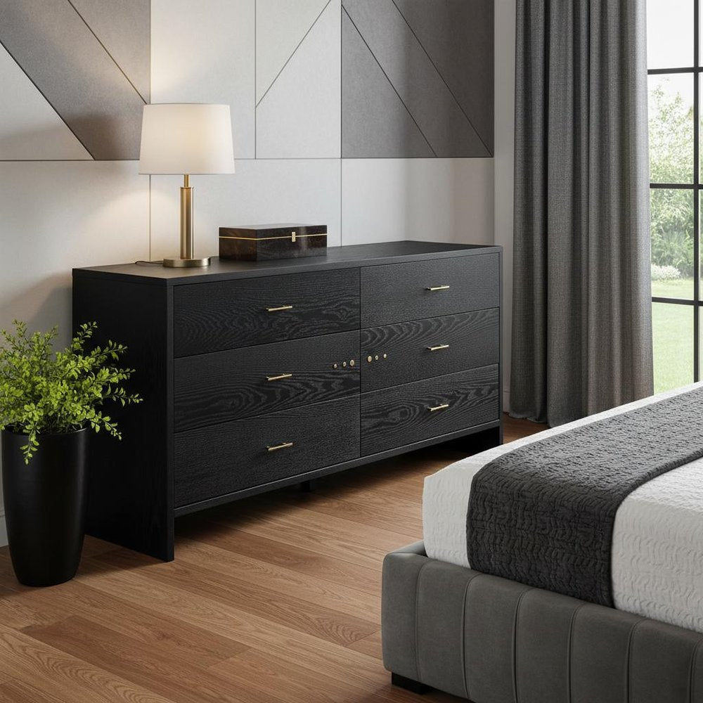 Grey Ash Manufactured Wood Six Drawer Double Dresser - 59-inch