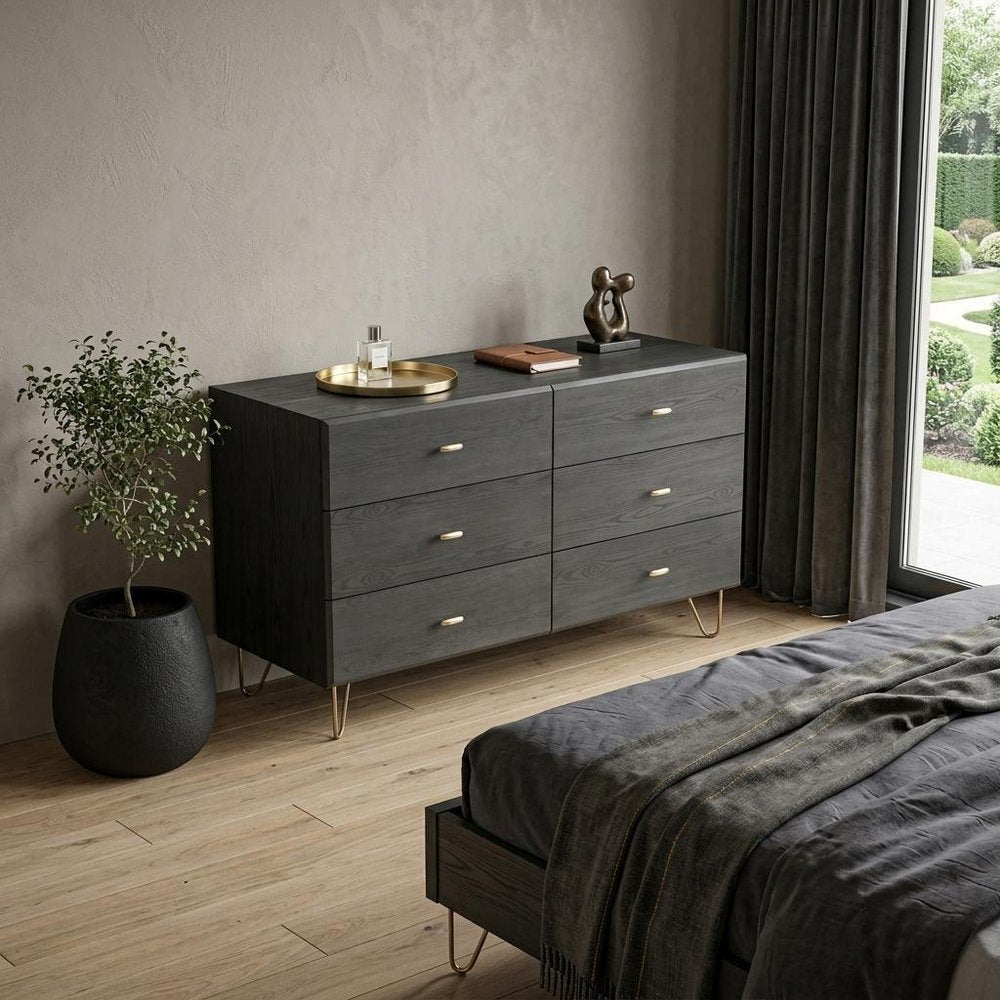 Gray Wood Six Drawer Double Dresser - 51-inch