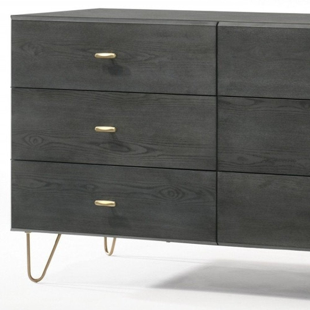 Gray Wood Six Drawer Double Dresser - 51-inch