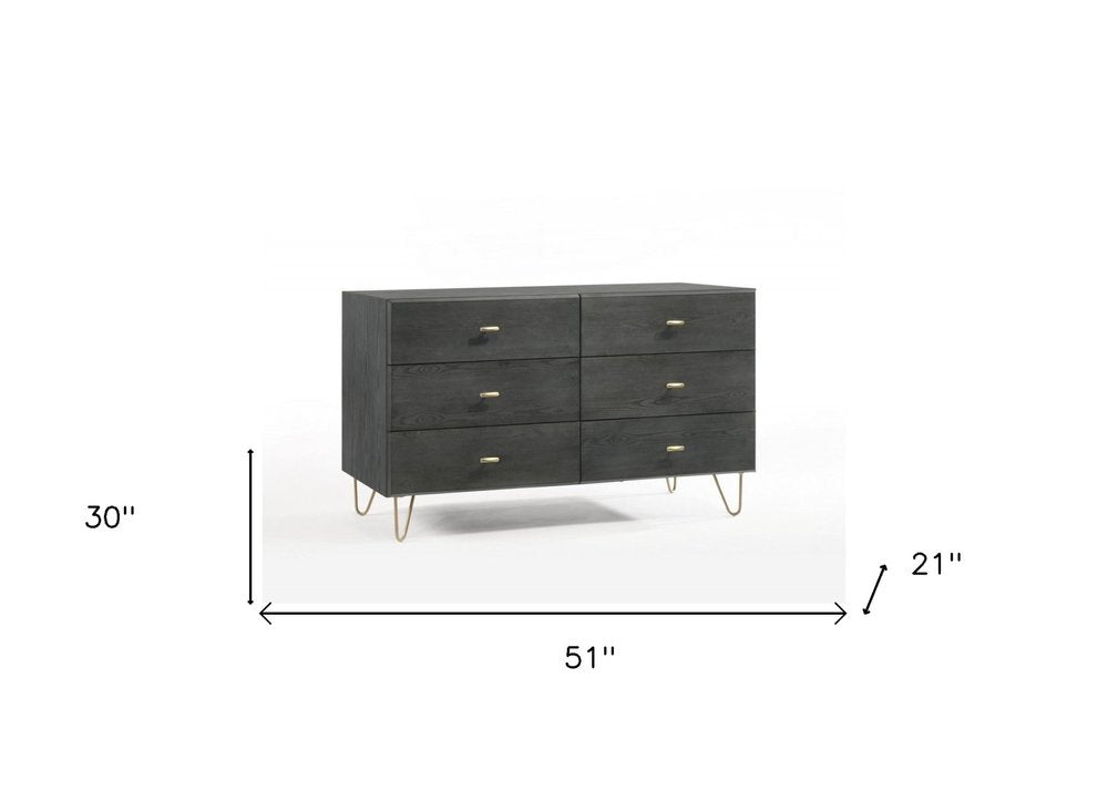 Gray Wood Six Drawer Double Dresser - 51-inch