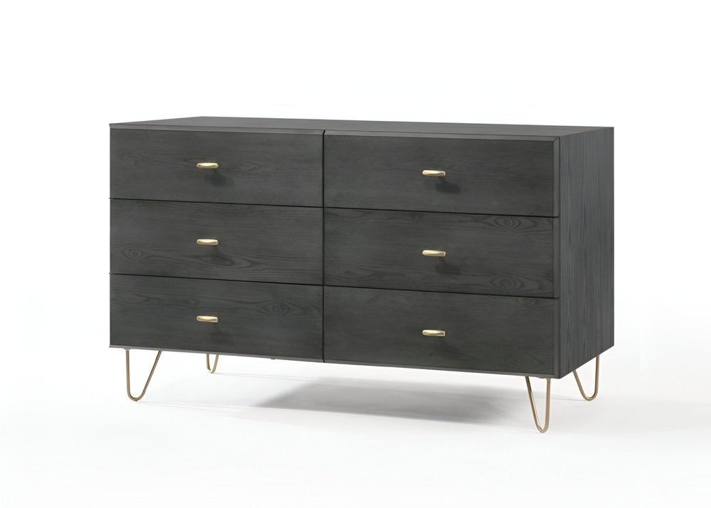 Gray Wood Six Drawer Double Dresser - 51-inch