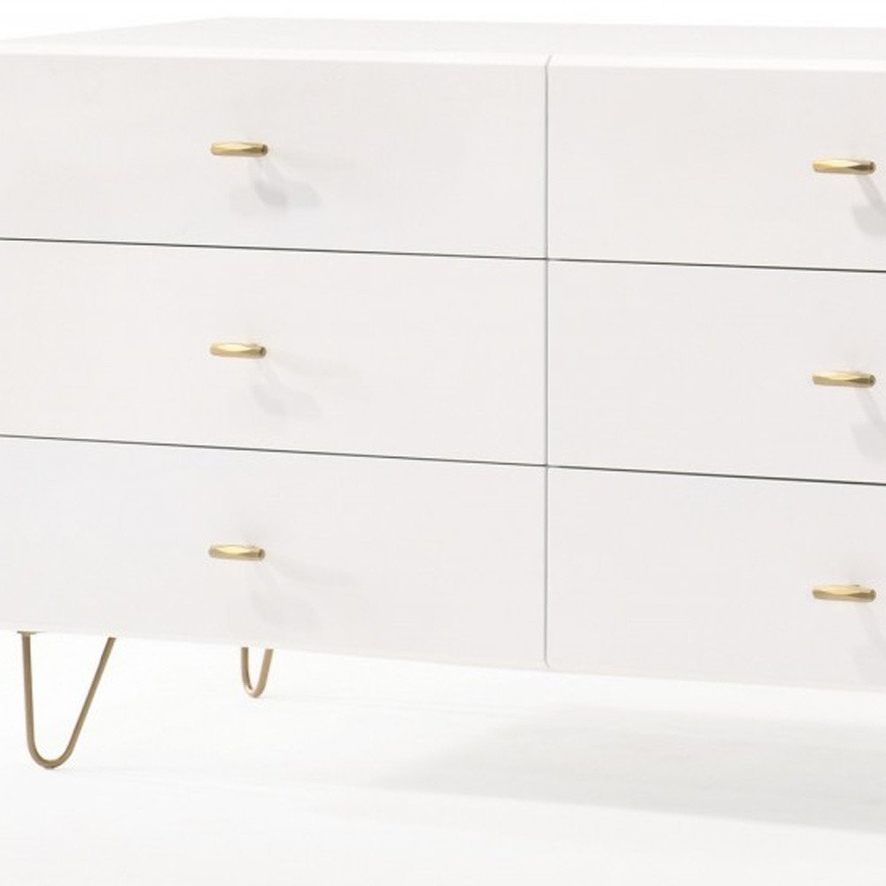 White Wood Six Drawer Double Dresser - 51-inch