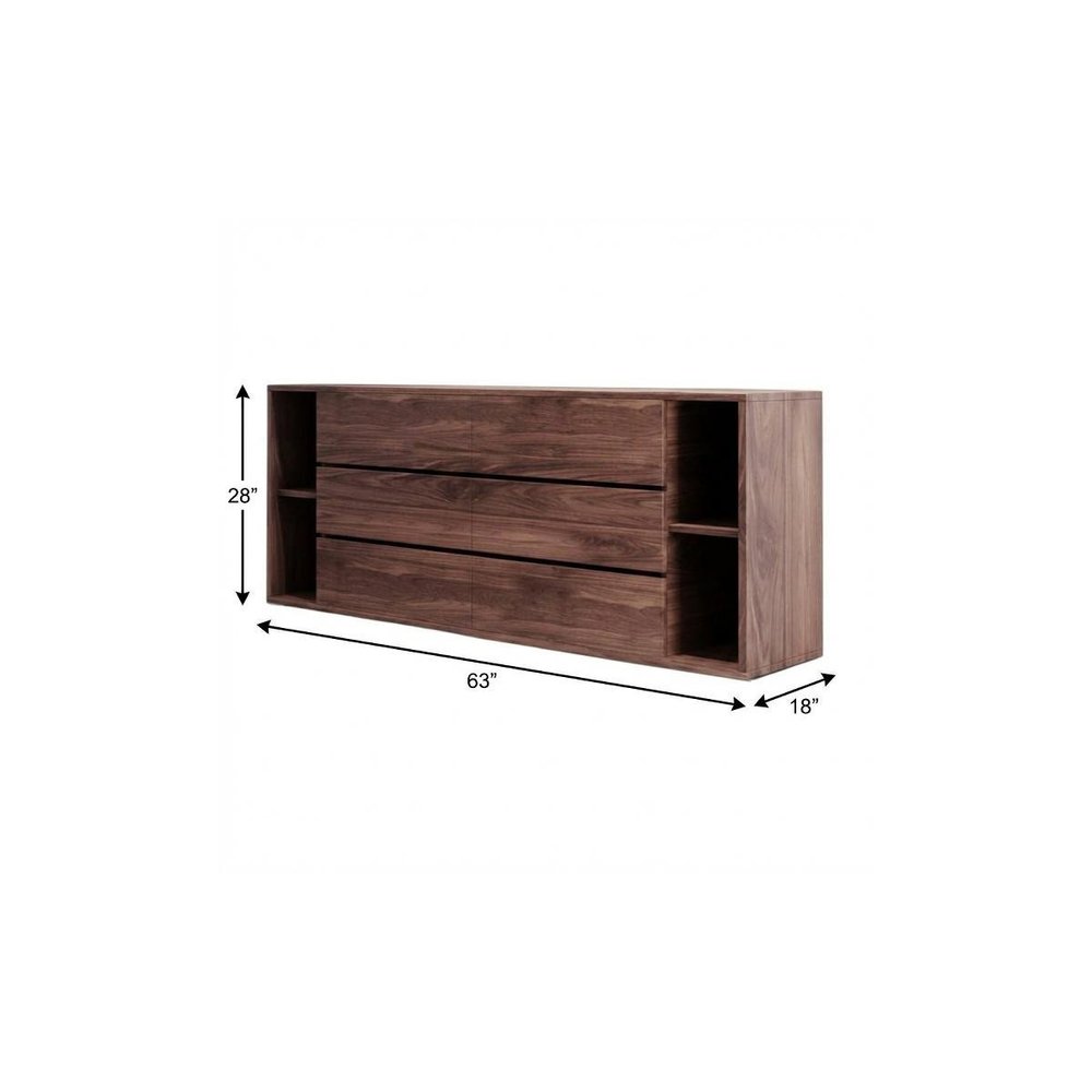 Walnut Solid Wood Six Drawer Double Dresser - 63-inch