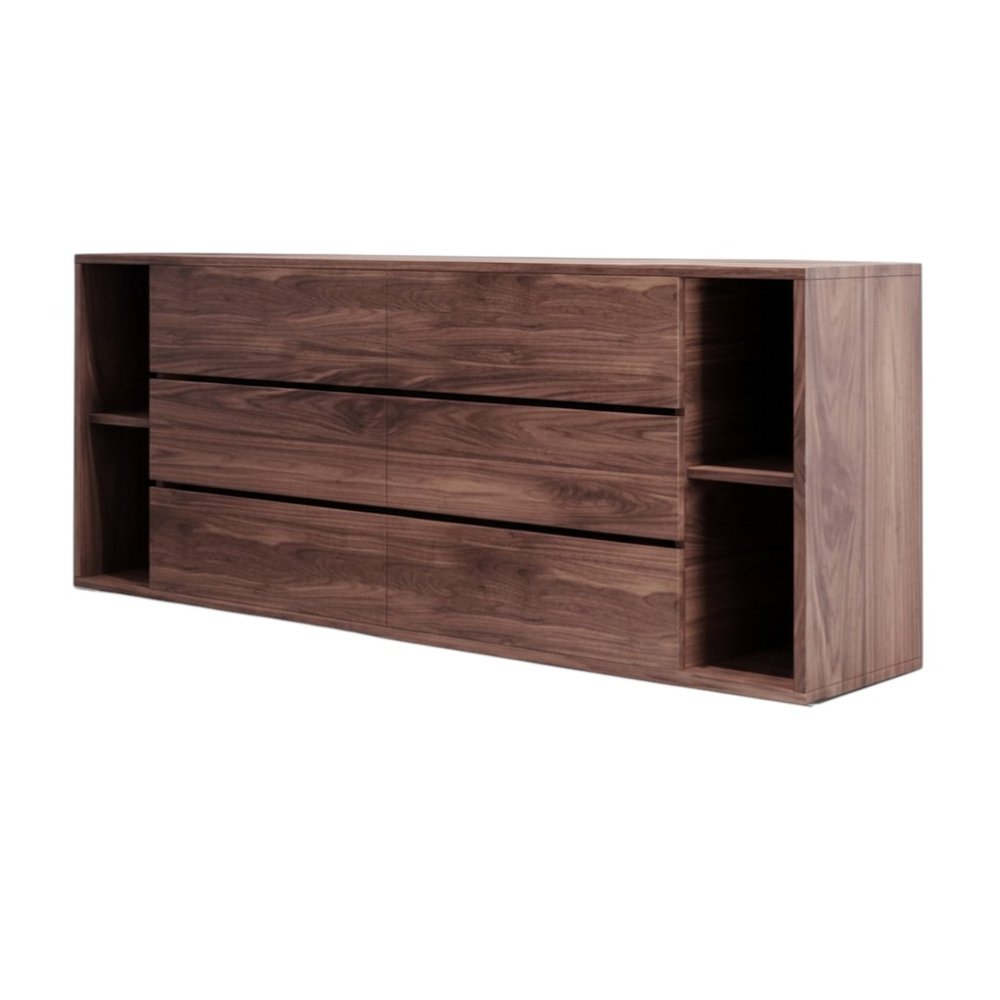 Walnut Solid Wood Six Drawer Double Dresser - 63-inch