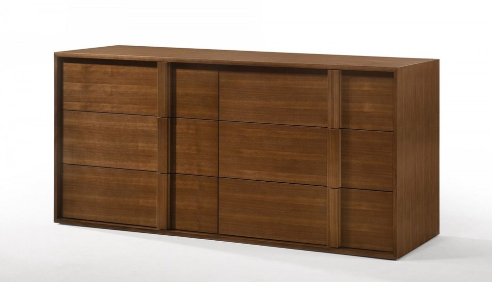 Walnut Brown Wood Contemporary Five Drawer Dresser - 36-inch