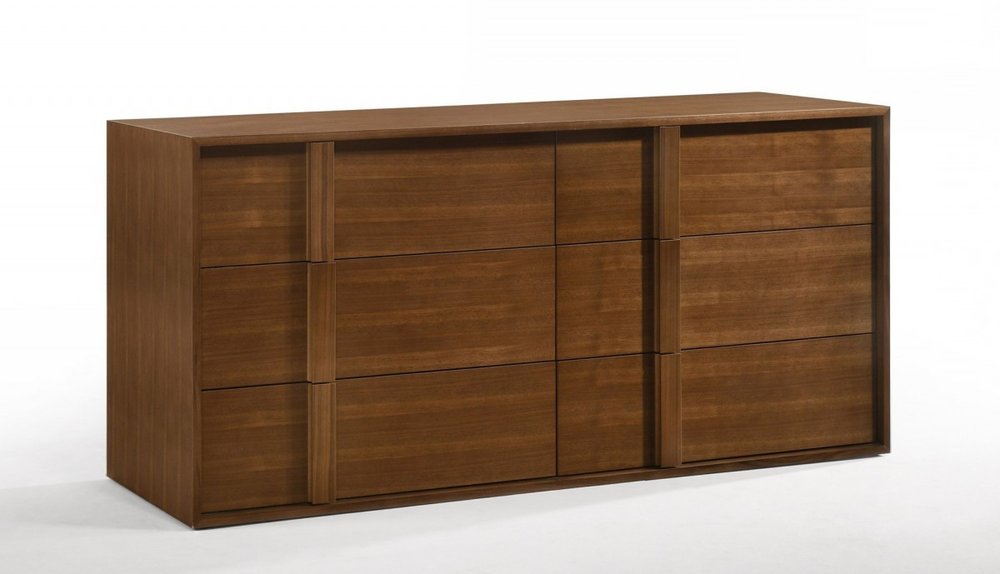 Walnut Brown Wood Contemporary Five Drawer Dresser - 36-inch