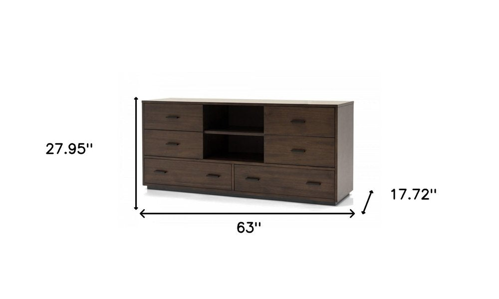 Dark Brown Wood Six Drawer Double Dresser - 63-inch