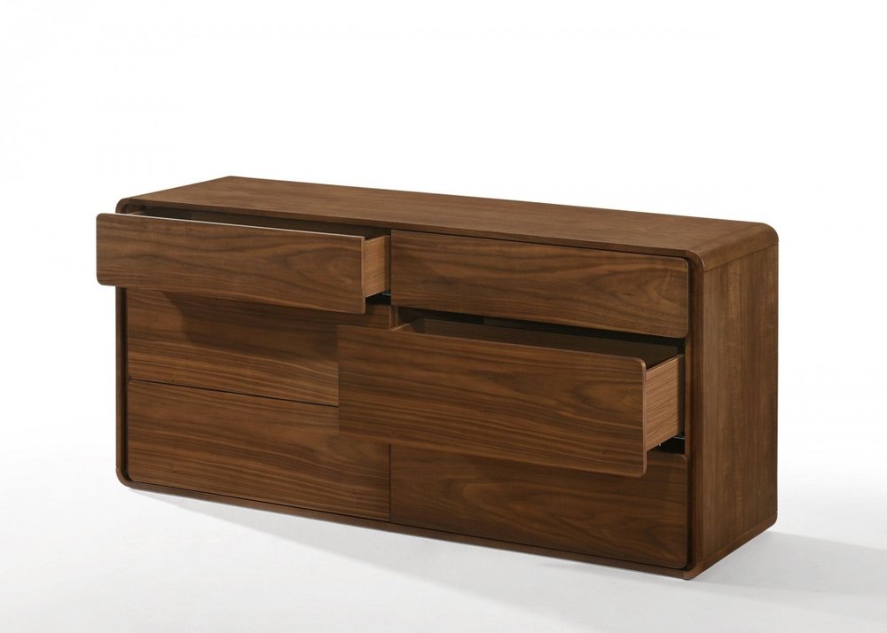 Walnut Solid Wood Five Drawer Chest - 35-inch