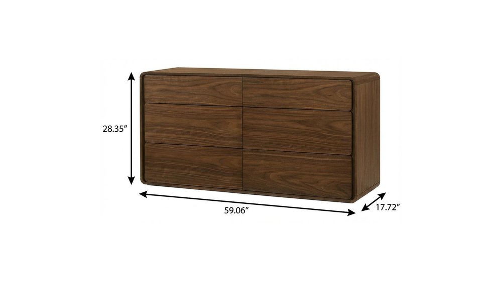 Walnut Solid Wood Five Drawer Chest - 35-inch