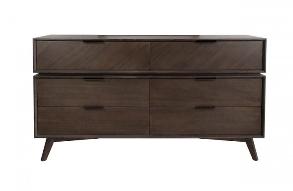Acacia Solid Wood Six Drawer Double Dresser - 65-inch