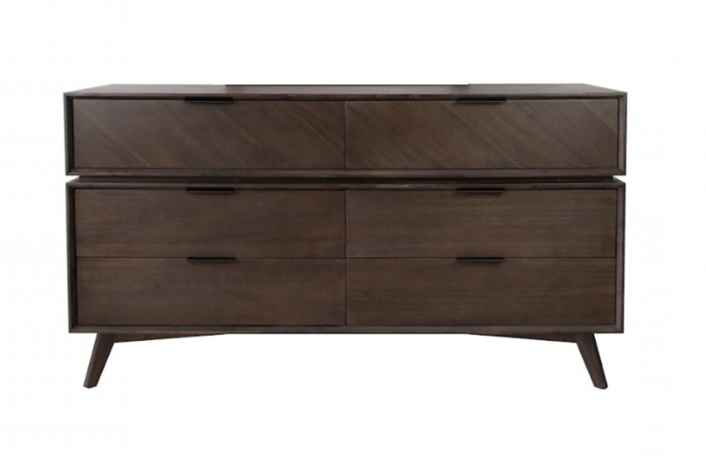 Acacia Solid Wood Six Drawer Double Dresser - 65-inch
