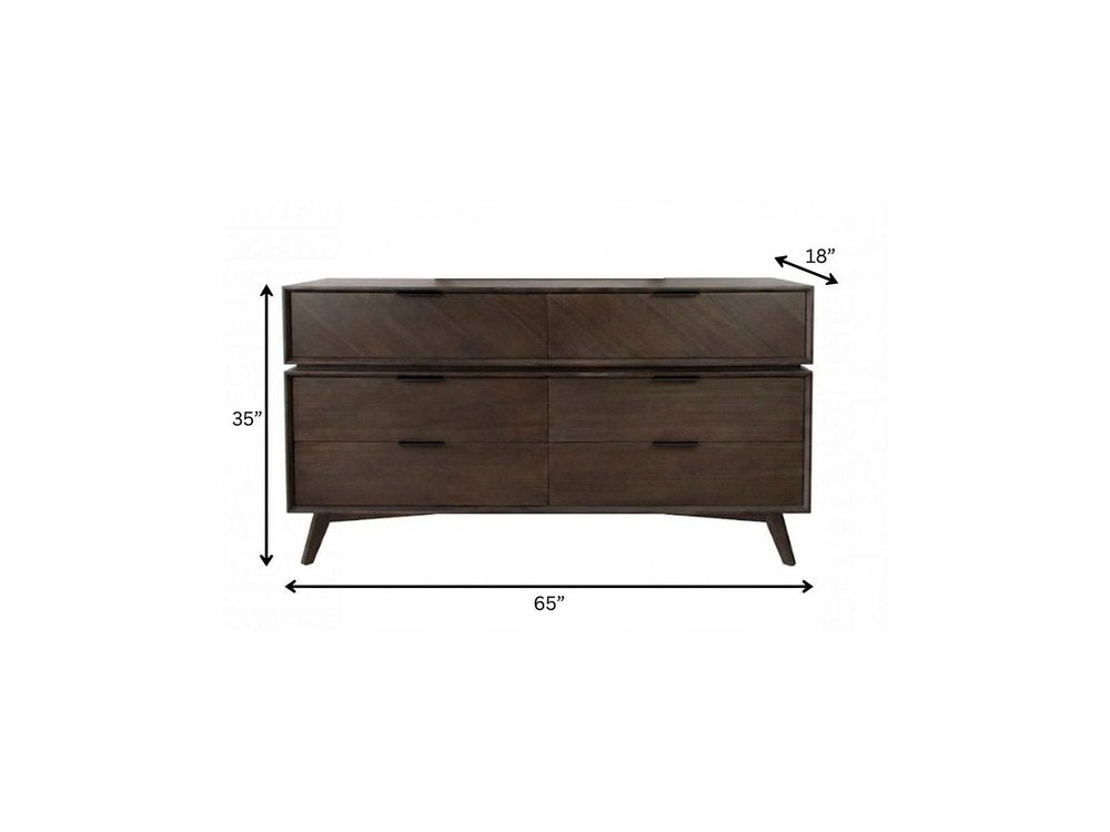 Acacia Solid Wood Six Drawer Double Dresser - 65-inch