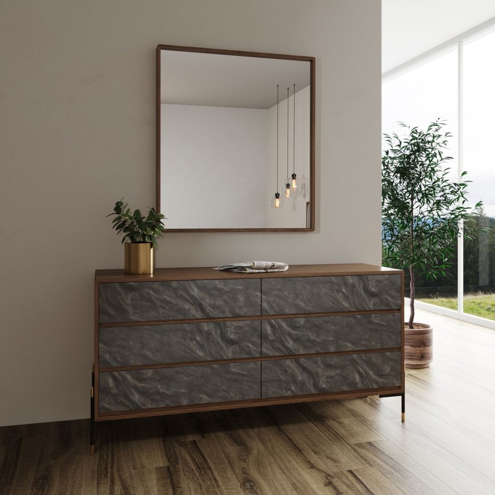 Walnut and Grey Manufactured Wood Five Drawer Chest - 30-inch