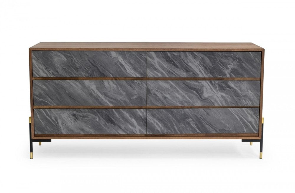 Walnut and Grey Manufactured Wood Five Drawer Chest - 30-inch