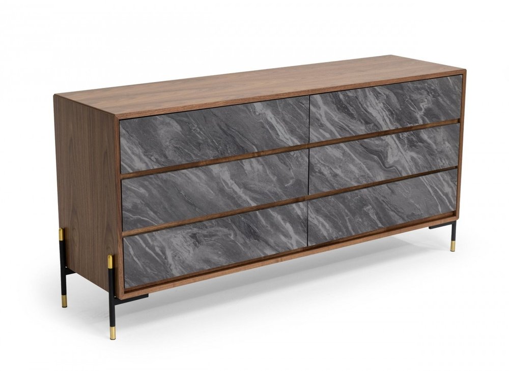 Walnut and Grey Manufactured Wood Five Drawer Chest - 30-inch