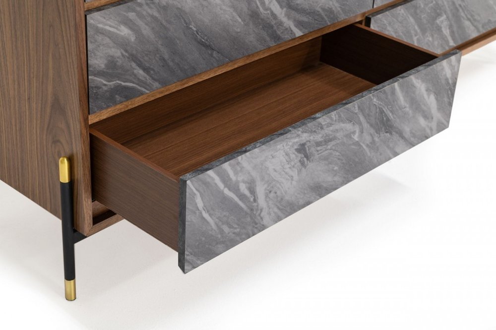 Walnut and Grey Manufactured Wood Five Drawer Chest - 30-inch