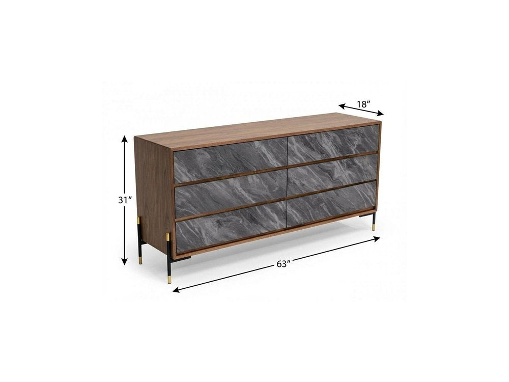 Walnut and Grey Manufactured Wood Five Drawer Chest - 30-inch