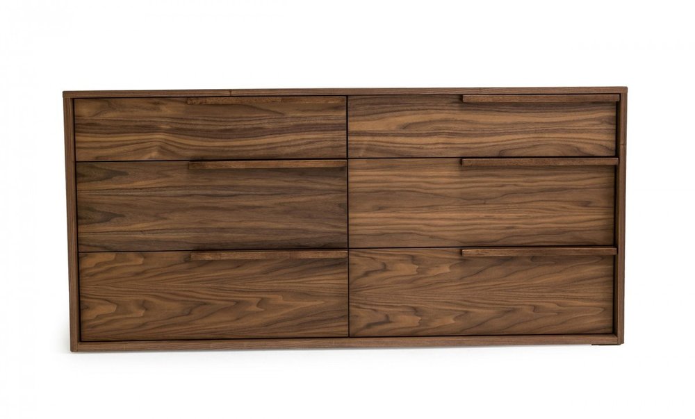 Walnut Manufactured Wood Six Drawer Double Dresser - 60-inch