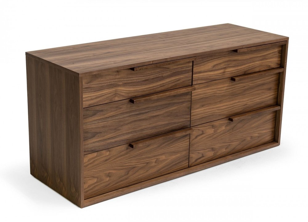 Walnut Manufactured Wood Six Drawer Double Dresser - 60-inch