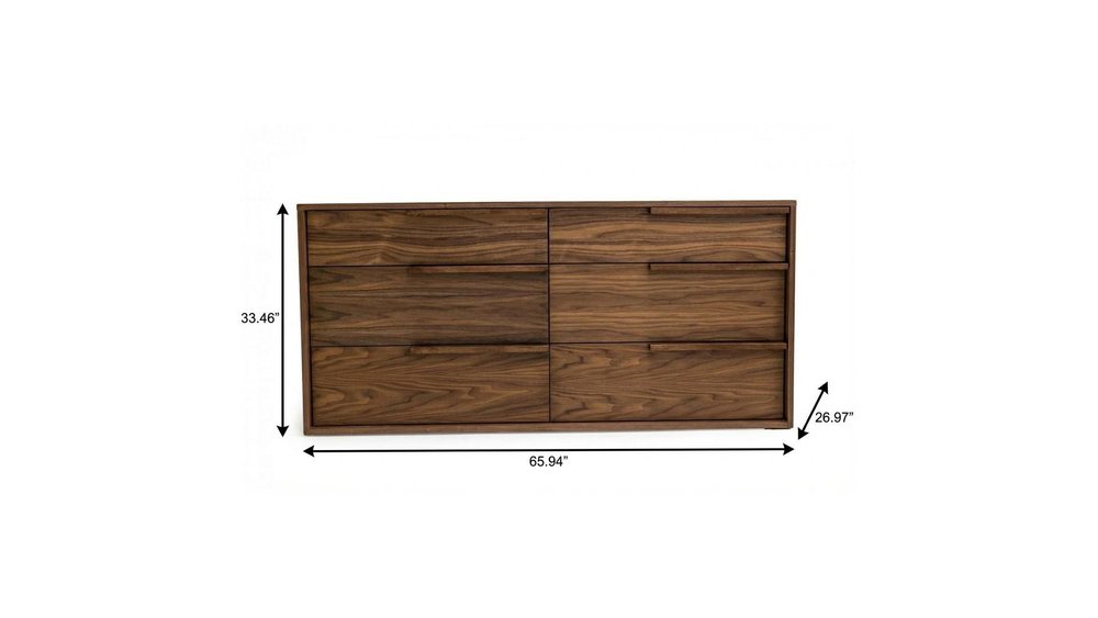 Walnut Manufactured Wood Six Drawer Double Dresser - 60-inch