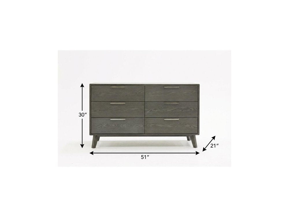 Grey Wash Solid Wood Six Drawer Double Dresser - 51-inch