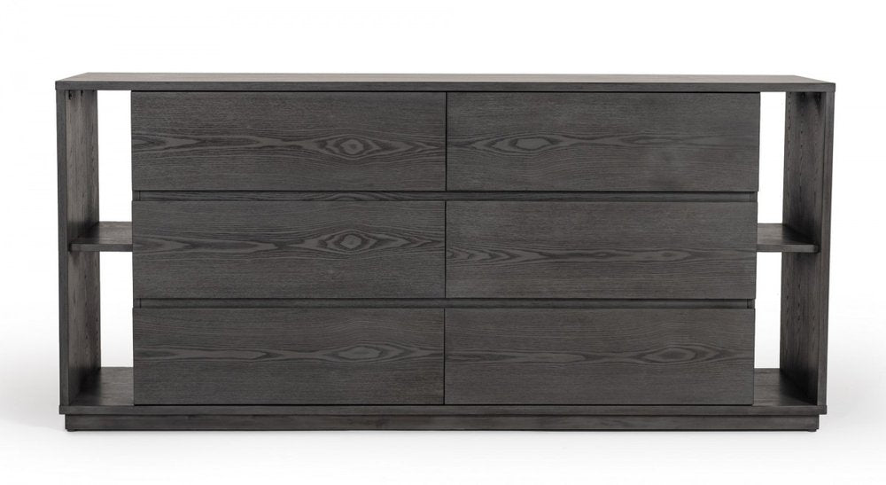 Walnut Solid Wood Six Drawer Double Dresser - 63-inch