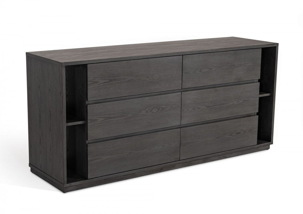 Walnut Solid Wood Six Drawer Double Dresser - 63-inch