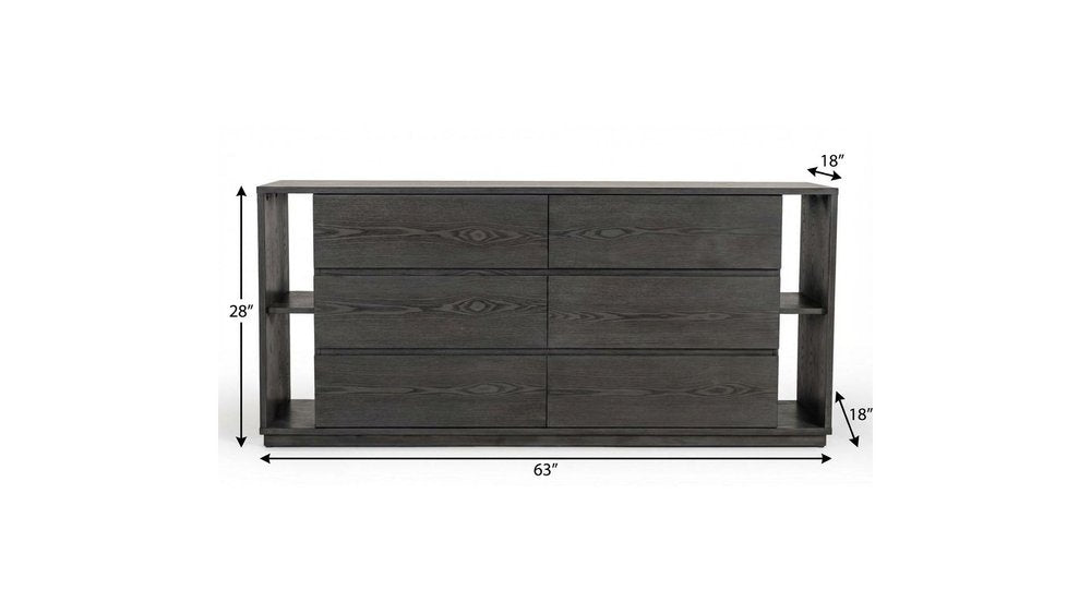 Walnut Solid Wood Six Drawer Double Dresser - 63-inch