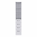White Bathroom Storage Cabinet with Glass Door and Sliding Drawers