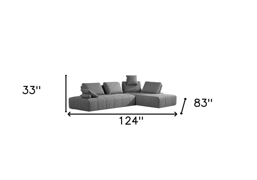 Gray Polyester Modular L Shaped Two Piece Sofa and Chaise Sectional and Toss Pillows