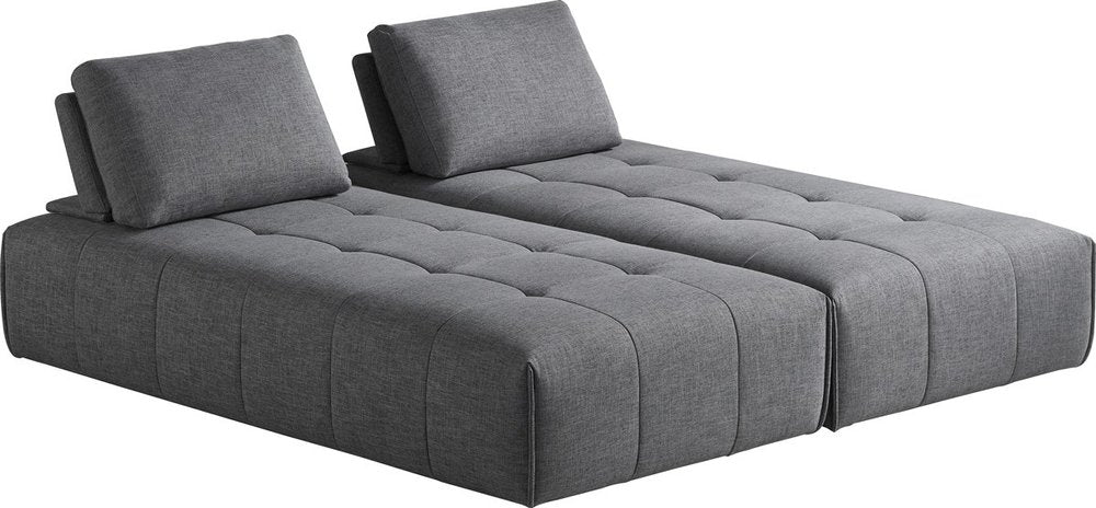 Gray Polyester Modular L Shaped Two Piece Sofa and Chaise Sectional and Toss Pillows