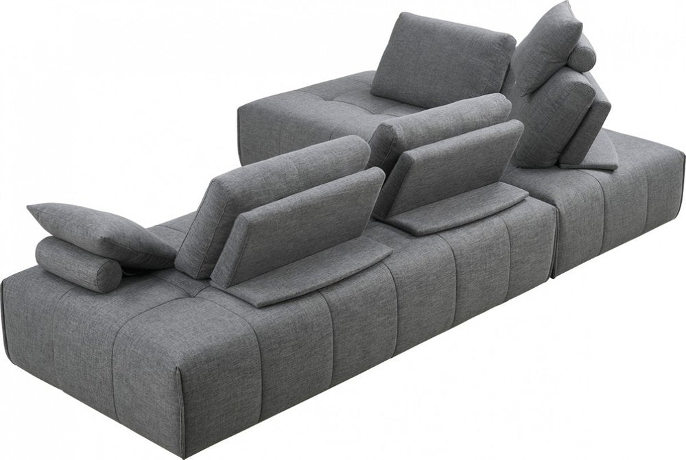 Gray Polyester Modular L Shaped Two Piece Sofa and Chaise Sectional and Toss Pillows
