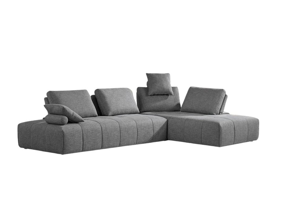 Gray Polyester Modular L Shaped Two Piece Sofa and Chaise Sectional and Toss Pillows