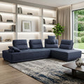 Blue 100% Polyester Stationary L Shaped Two Piece Sofa and Chaise