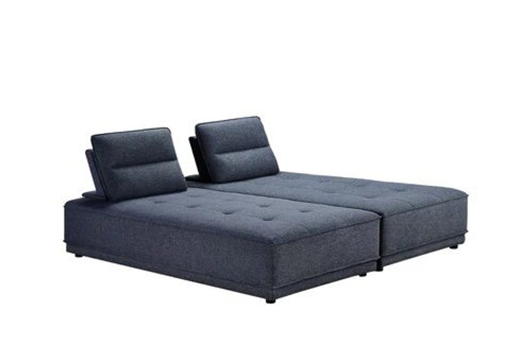 Blue 100% Polyester Stationary L Shaped Two Piece Sofa and Chaise