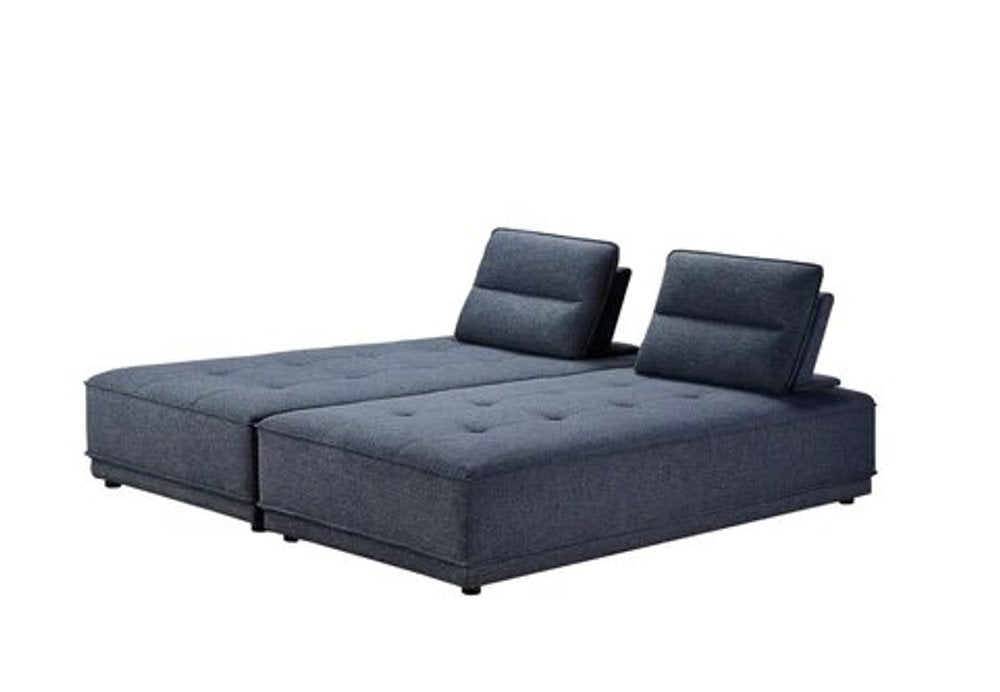 Blue 100% Polyester Stationary L Shaped Two Piece Sofa and Chaise