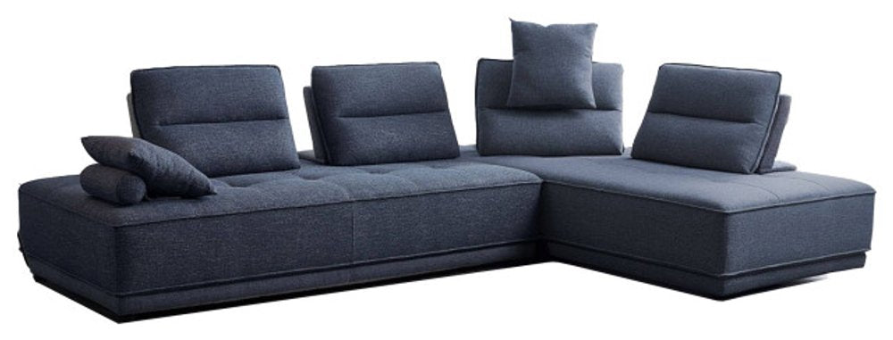 Blue 100% Polyester Stationary L Shaped Two Piece Sofa and Chaise